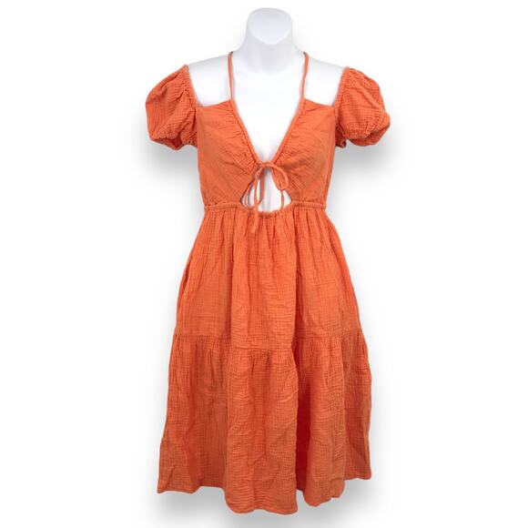 Emilia George Amelia Maternity Dress XS Short Puff Sleeve V-Neck Tiered Pockets - Picture 1 of 8